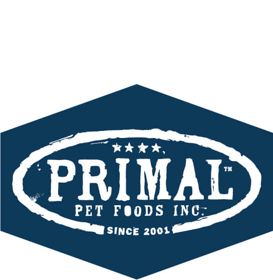Primal Pet Food Logo with a Blue Diamond Background
